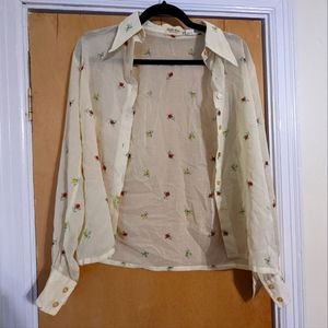 Pale yellow sheer floral top Vintage 70s made in France